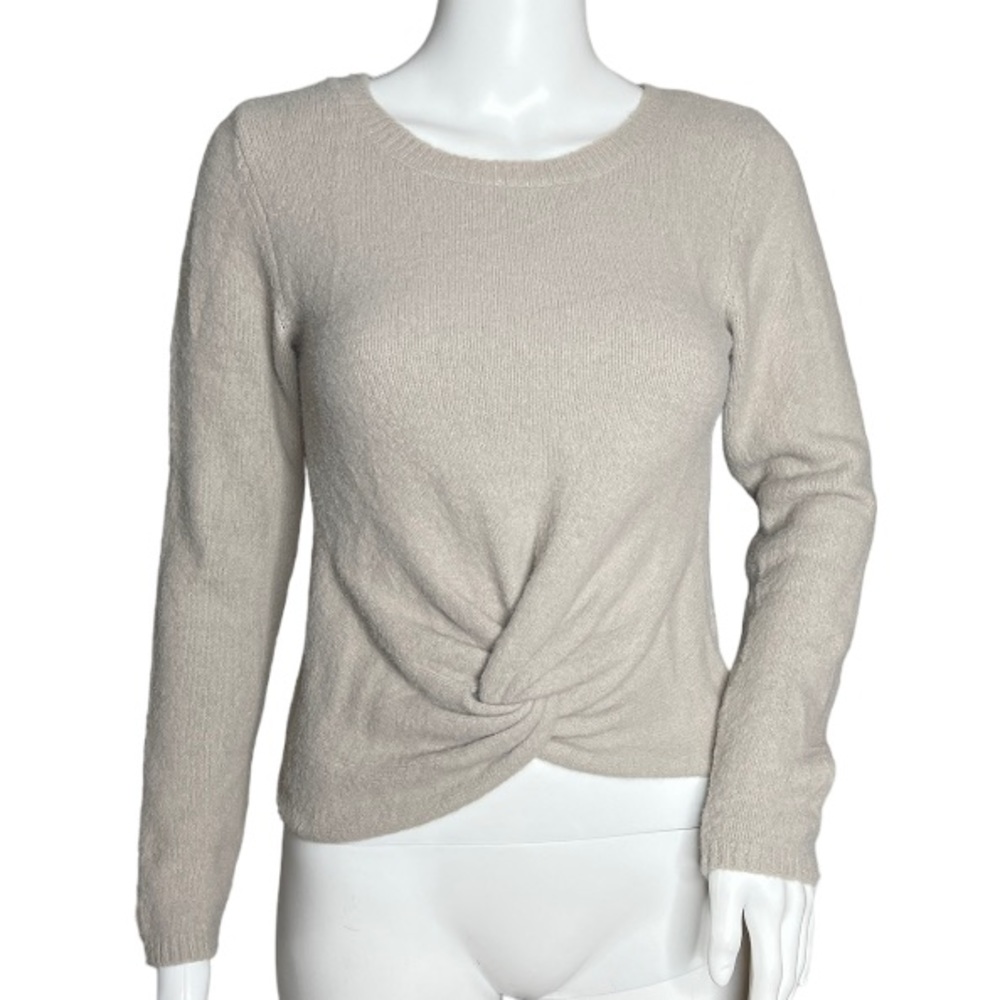 The Drop Sweater Womens XS Eloise Light Gray Beige Twist Cozy Cropped Neutral